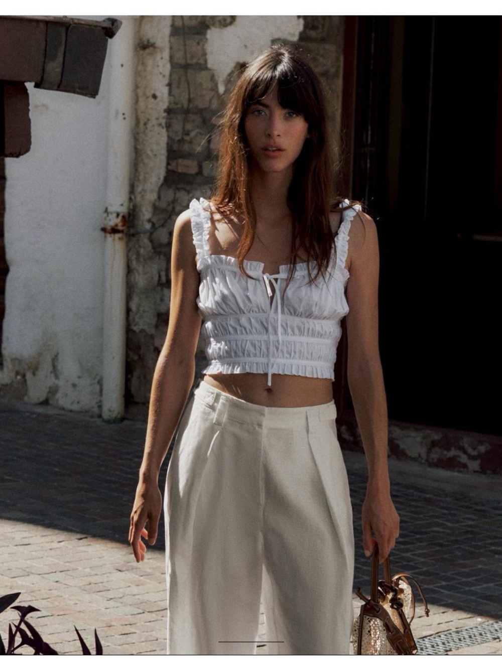 Zara Poplin Top White Medium